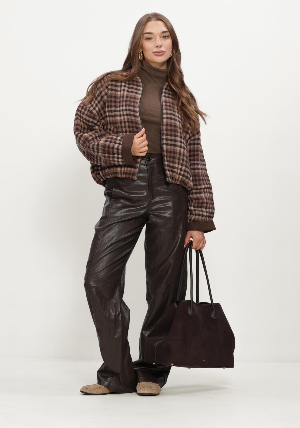 RUBY TUESDAY Dames Jassen Cidore Woolen Check Bomber Jacket Bruin