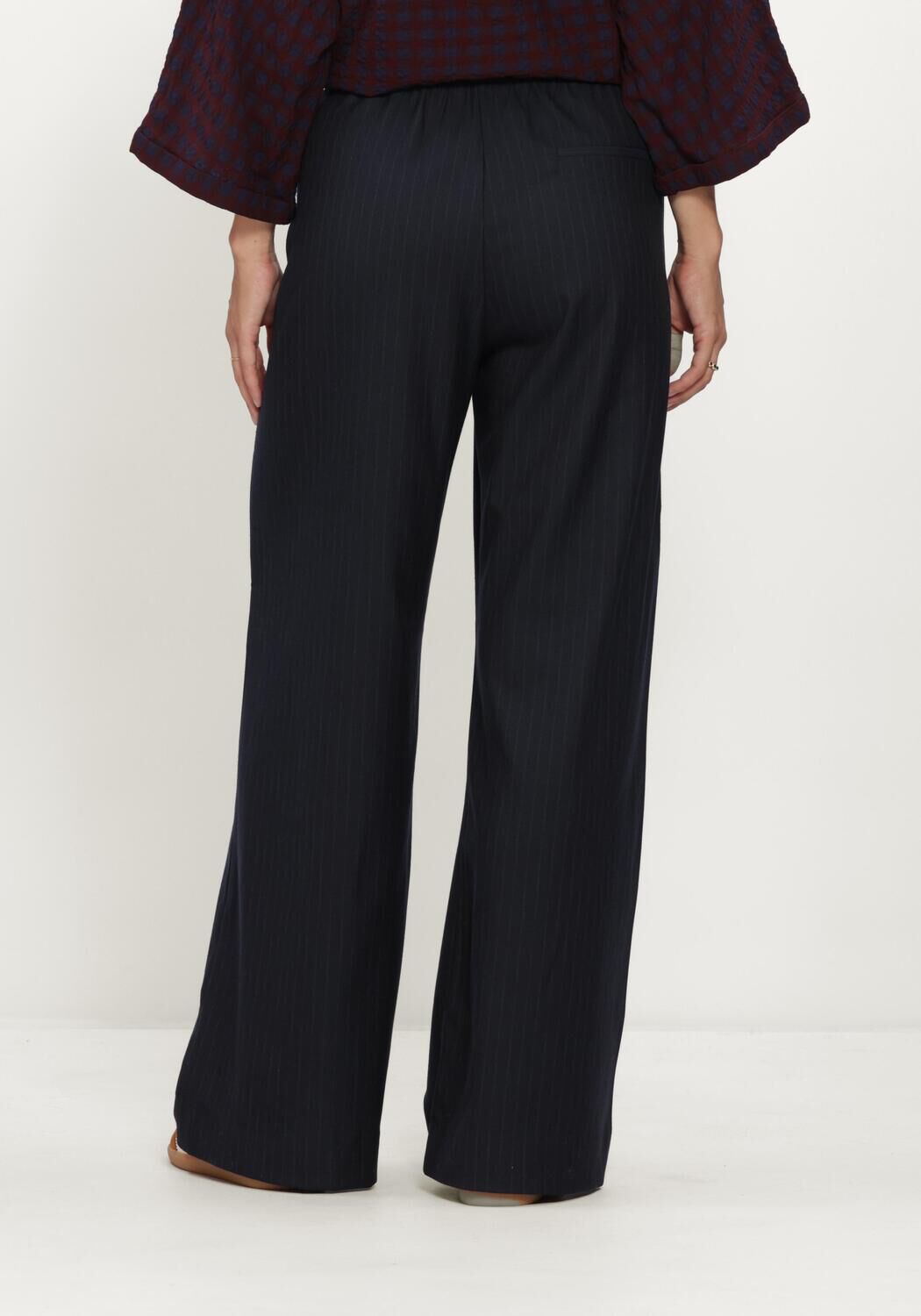 Donkerblauwe BY-BAR Wijde broek CELIN PINSTRIPE PANTS - large