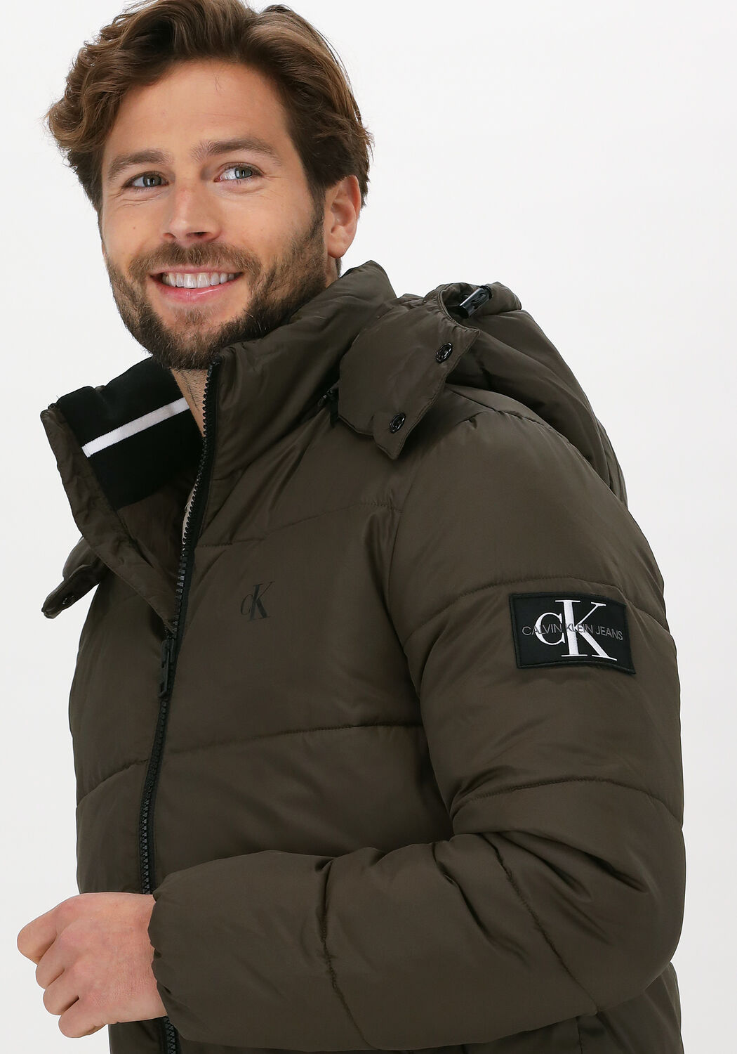 groene calvin klein gewatteerde jas essentials non down jacket