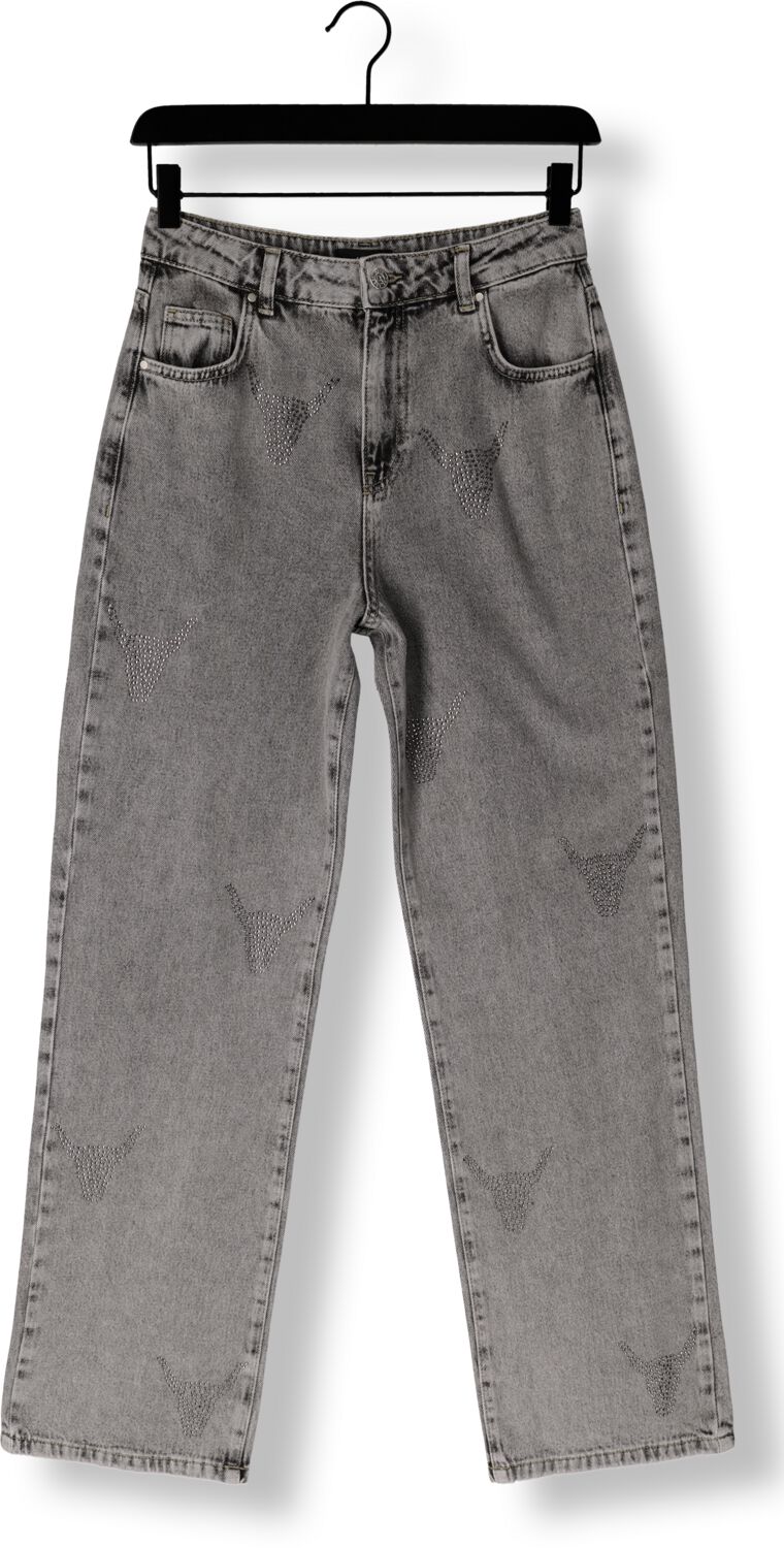 ALIX THE LABEL Dames Jeans Ladies Woven Strass Bull Pants Grijs