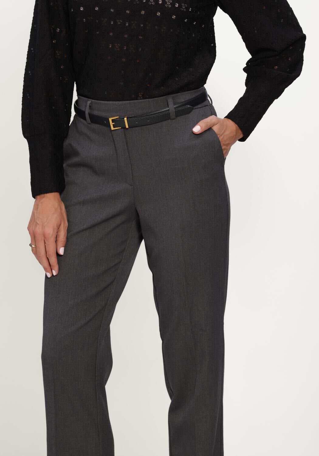 Donkergrijze OBJECT Pantalon OBJLISA MW STRAIGHT PANT NOOS - large