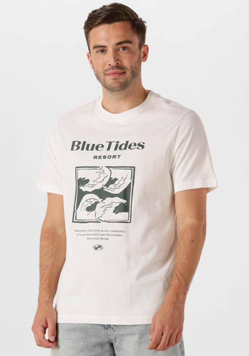SHIWI Heren Polo's & T-shirts Men Liam Regular T-shirt Blue Tides Wit