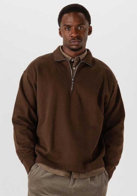 Bruine SELECTED MEN Trui SLHRELAXARON LS HALF ZIP SWEAT - large