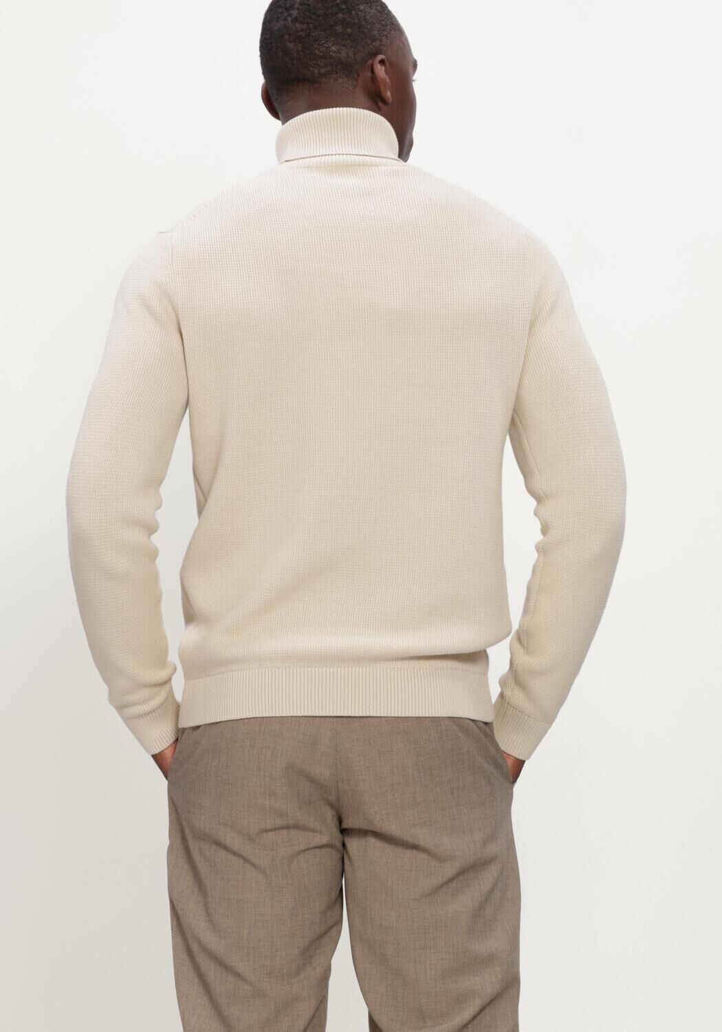 Beige SELECTED MEN Coltrui SLHDANE LS KNIT STRUCTURE ROLL NECK NOOS - large