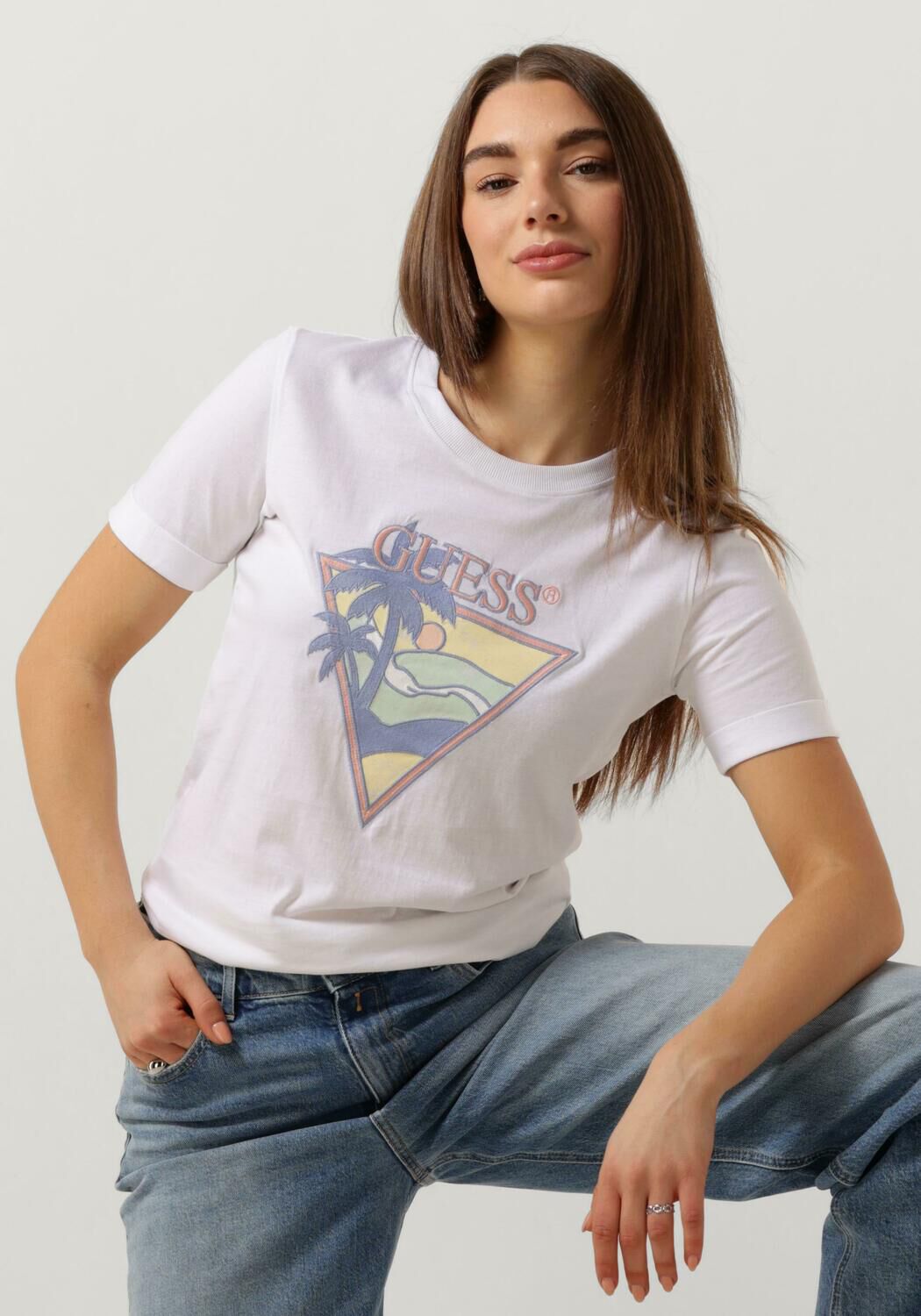 GUESS Dames Tops & T-shirts Ss Rn Beach Triangle Tee Wit