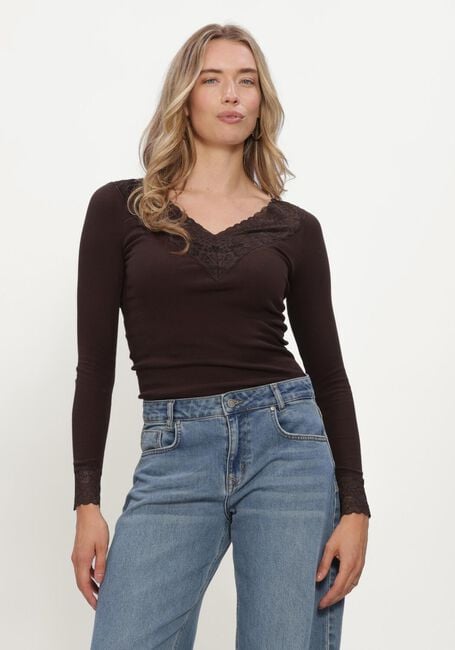 Bruine ROSEMUNDE Top BERNADINE ORGANIC LS V-NECK LACE - large