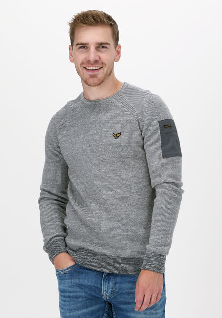 Grijze PME LEGEND Trui R-NECK COTTON RIB KNIT - large