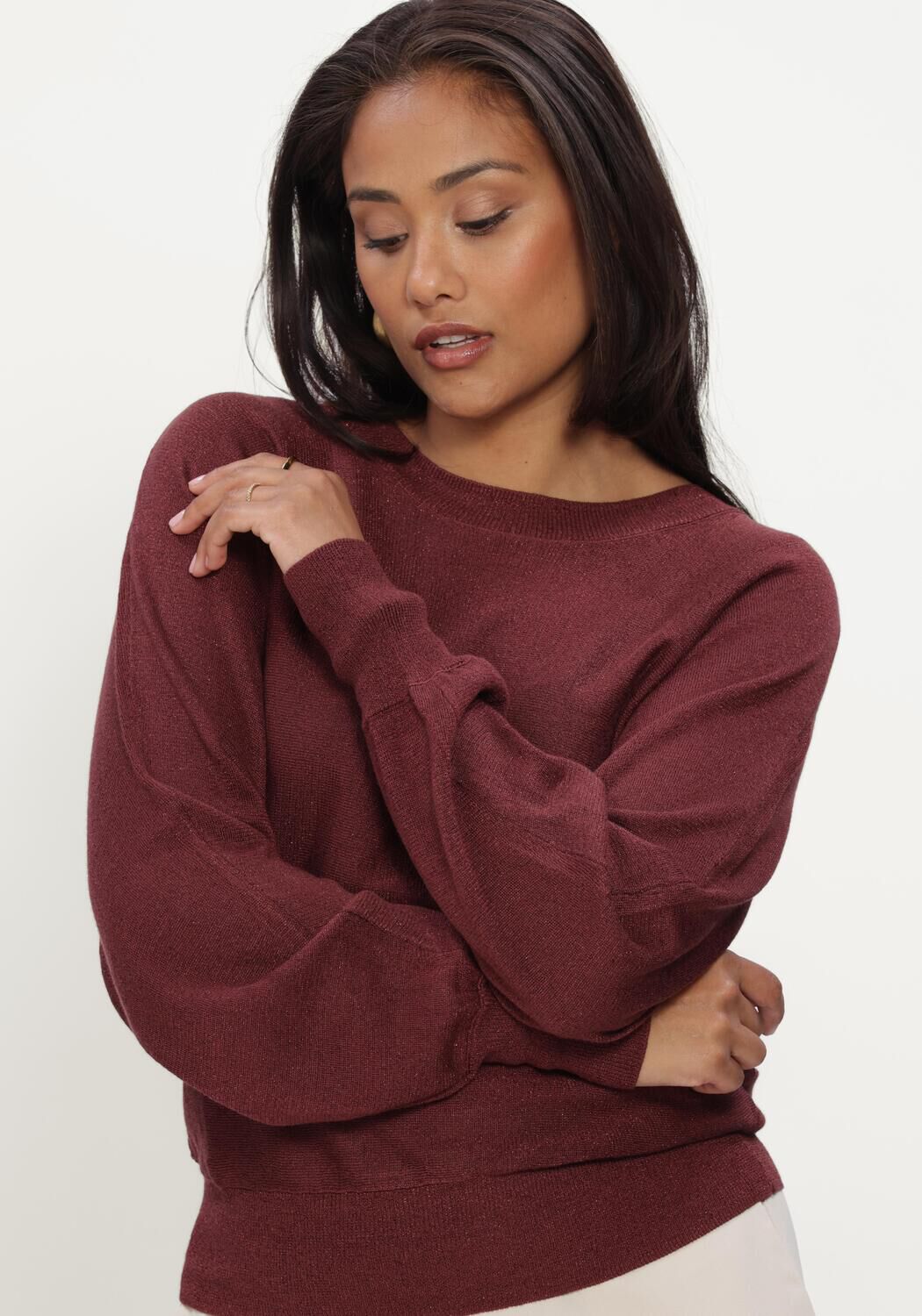 Bordeaux MINUS Trui MSDANA METALLIC BAT SLEEVE PULLOVER - large