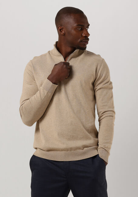 Beige SELECTED MEN Trui SLHBERG HALF ZIP CARDIGAN NOOS - large