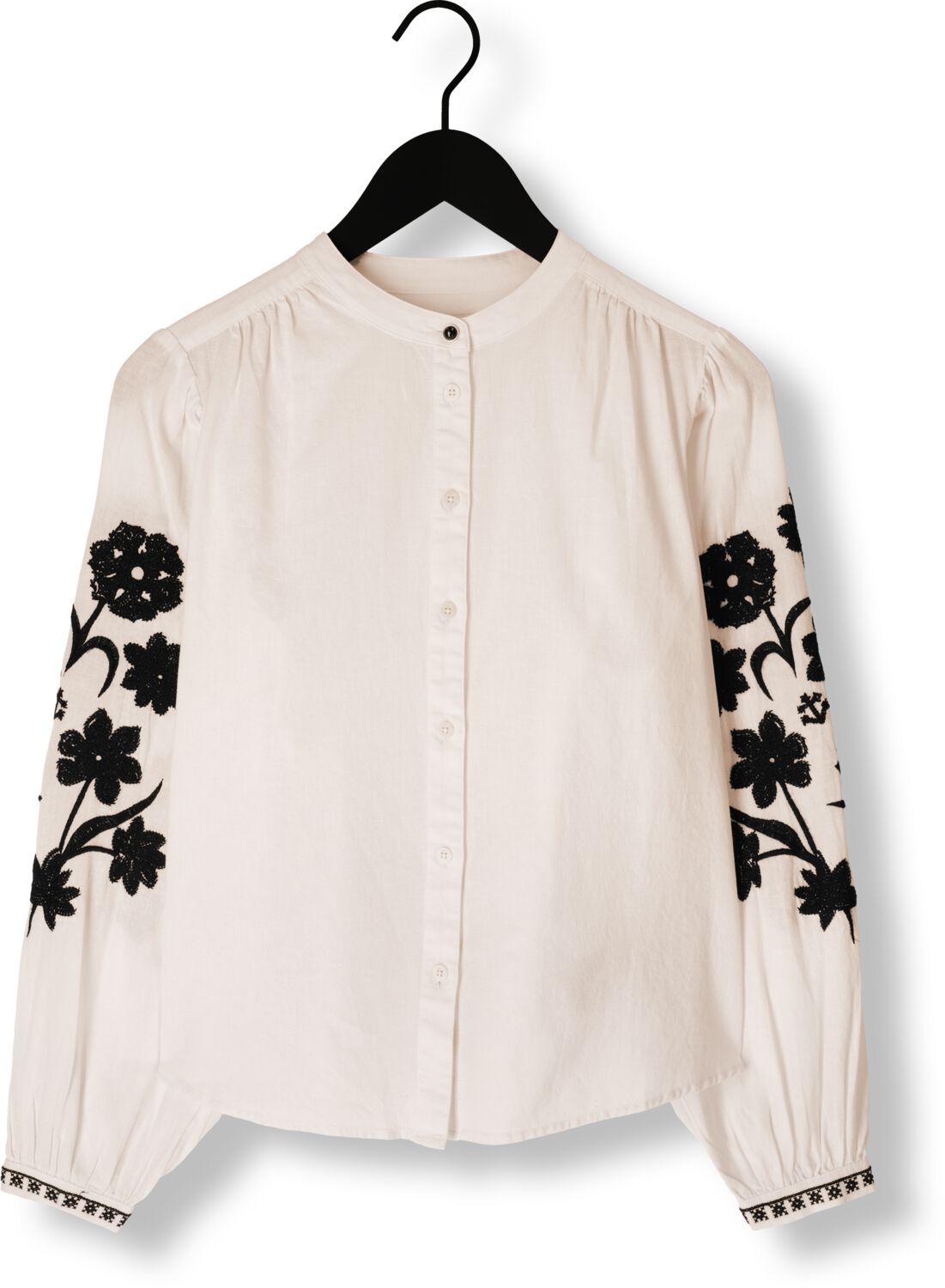 SCOTCH & SODA Dames Blouses Shirt With Embroidered Sleeve Gebroken Wit