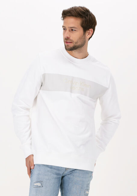 Witte CALVIN KLEIN Sweater BLOCKING INSTITUTIONAL CREW NECK - large