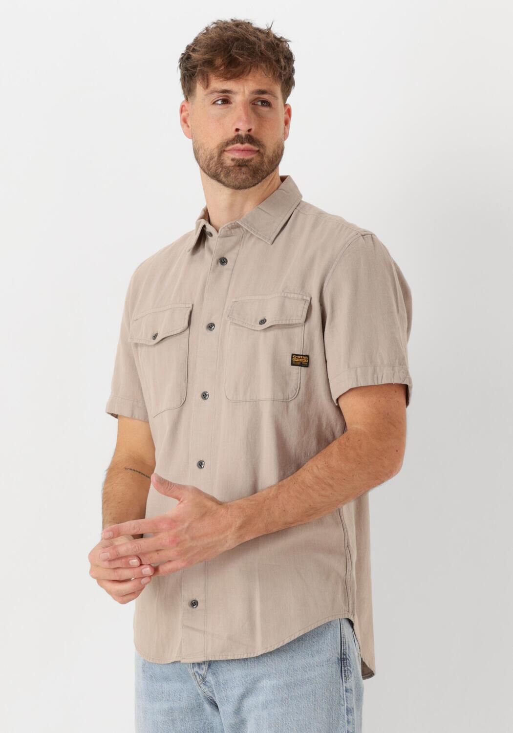 G-STAR RAW Heren Overhemden Marine Slim Shirt S\s Taupe