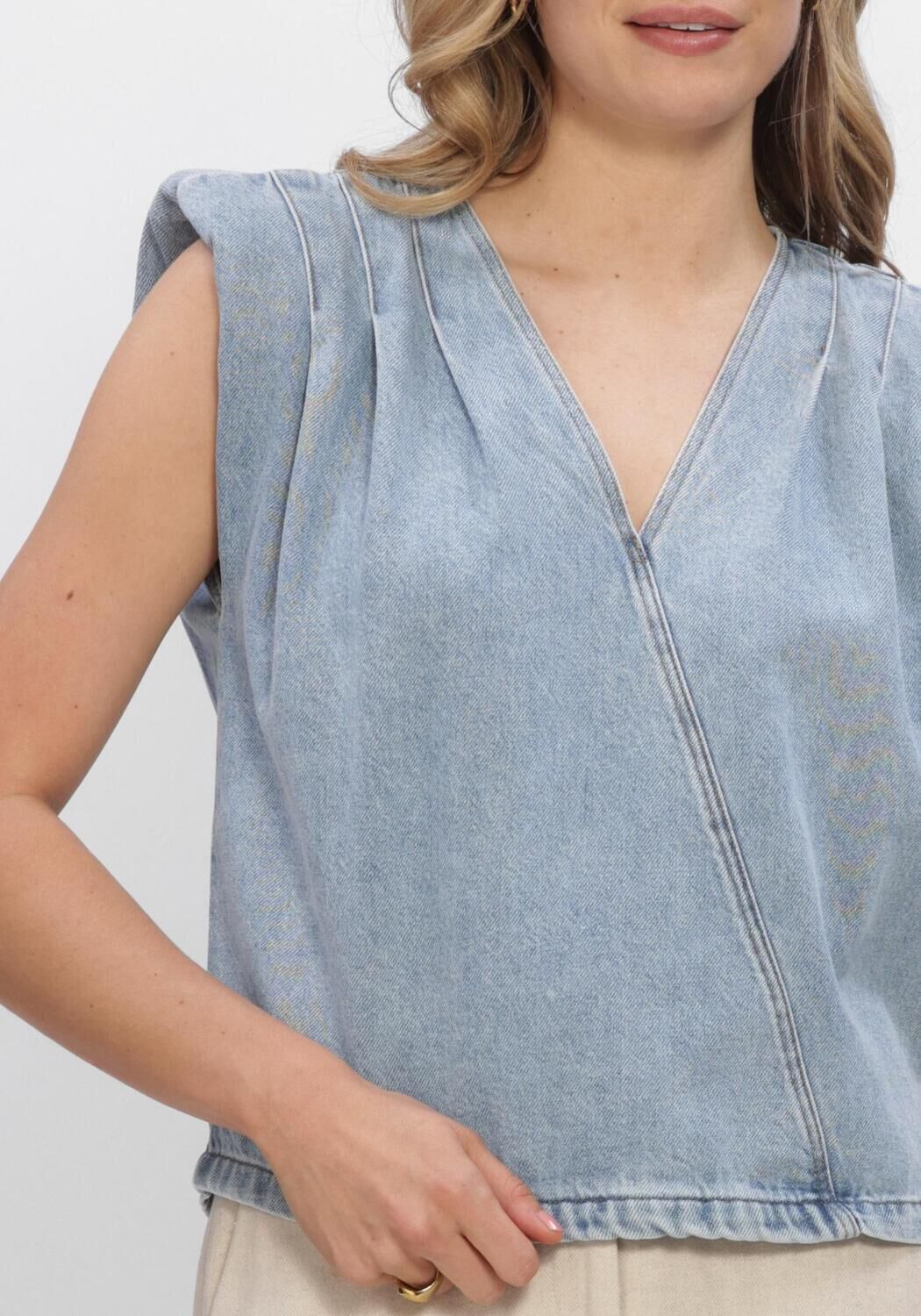 Lichtblauwe CO'COUTURE Top ASJACC WRAP DENIM TOP - large