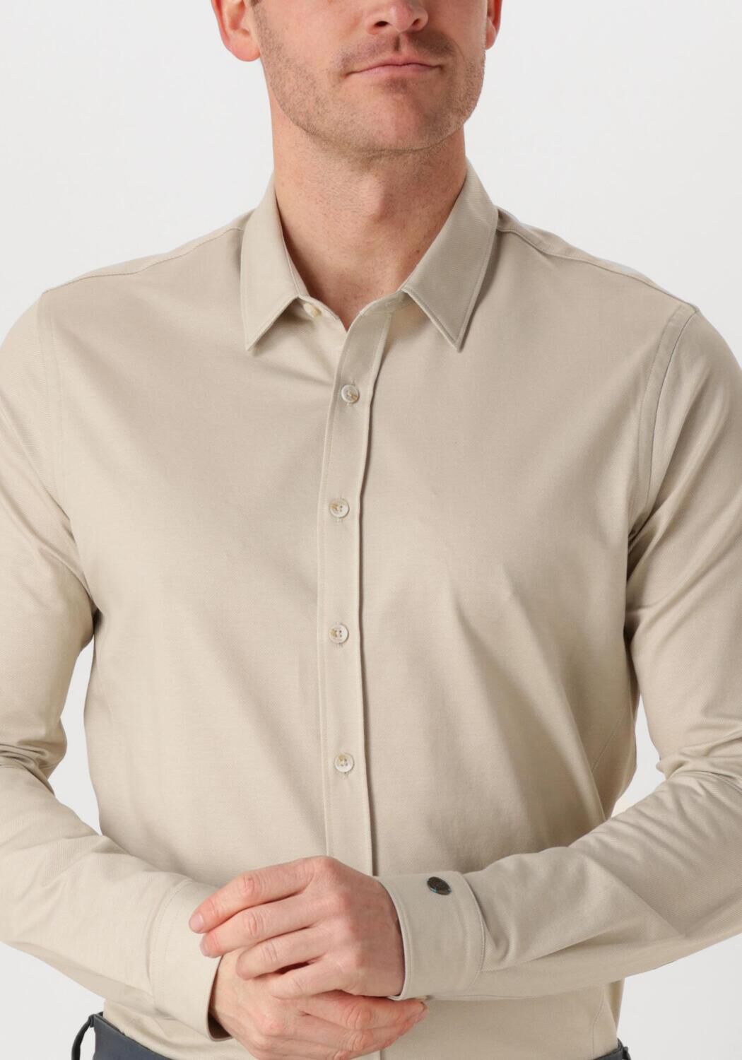 CAST IRON Heren Overhemden Long Sleeve Shirt Twill Jersey 2 Tone Zand