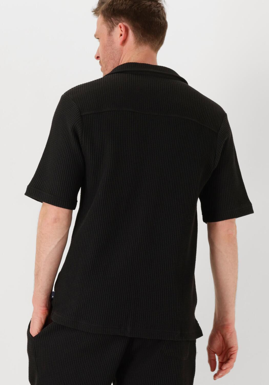 SHIWI Heren Overhemden Men Dean Waffle Structure Shortsleeve Zwart