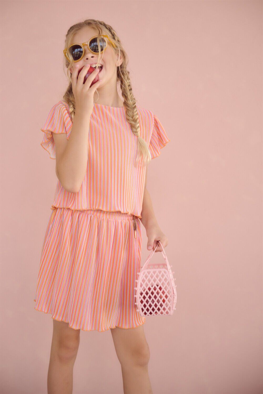 Oranje NONO Minirok NORAH STRIPED PLISSEE SKIRT - large