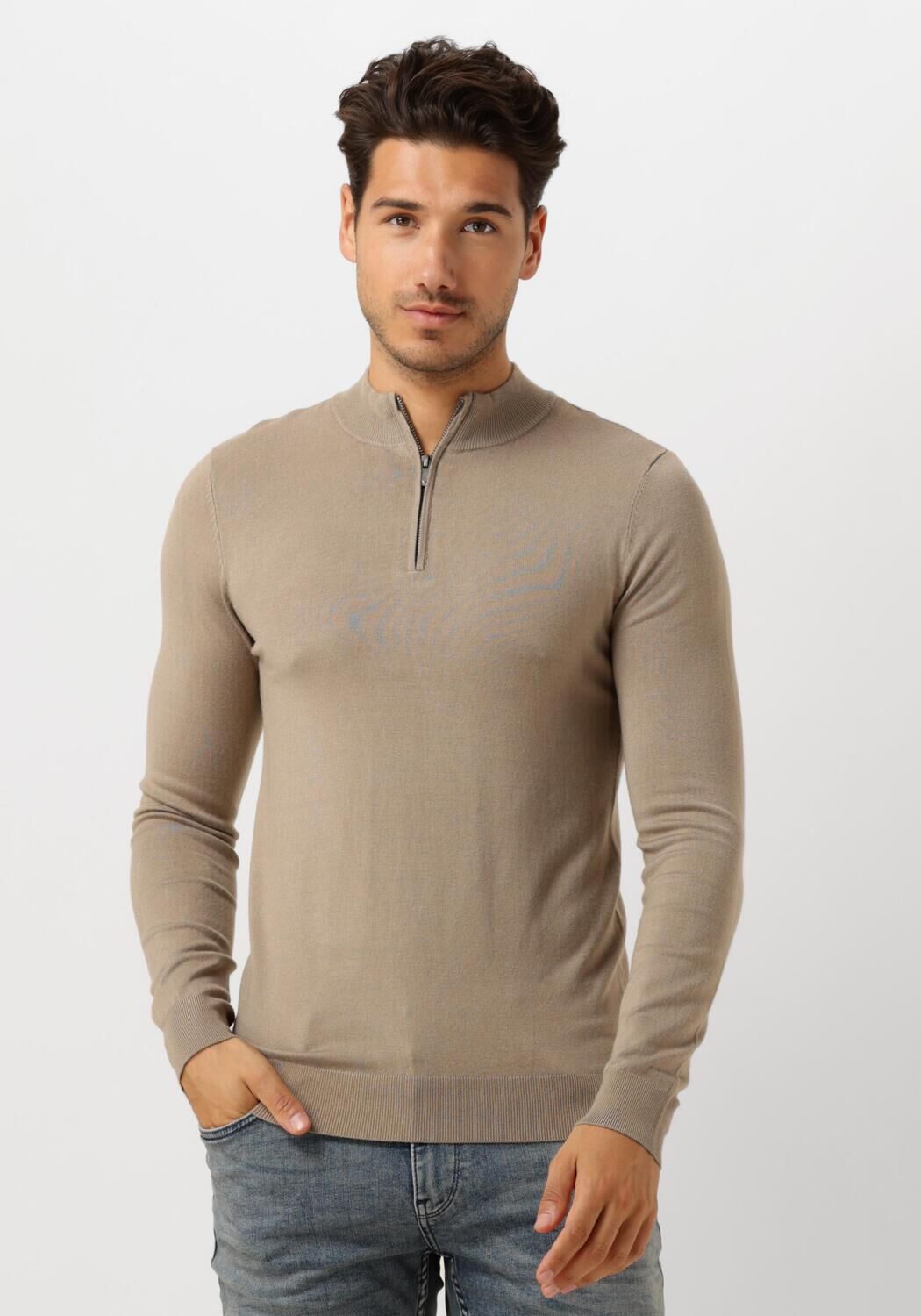 PURE PATH Heren Truien & Vesten Essential Knitwear Halfzip Sweater Taupe