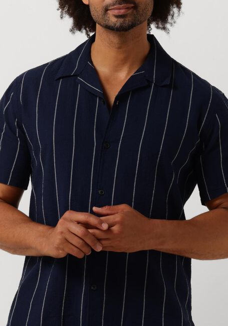 Donkerblauwe SELECTED HOMME Casual overhemd SLHREG-WEST SHIRT SS RESORT CAMP - large