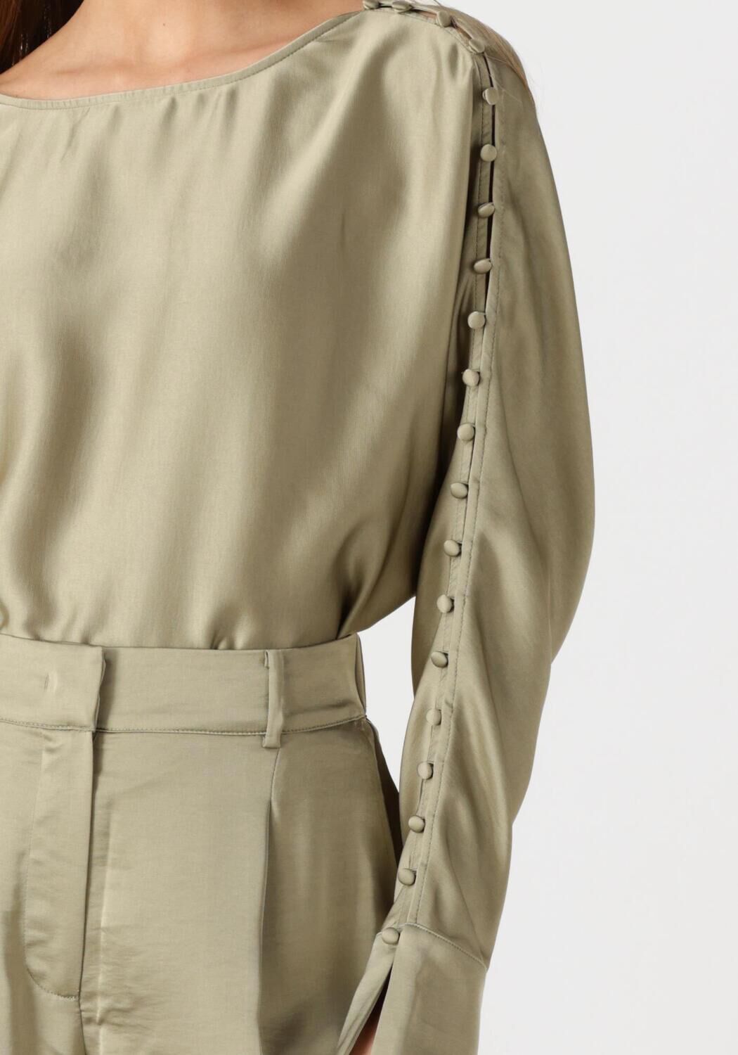DANTE6 Dames Blouses Rocco Satin Button Detail Top Khaki
