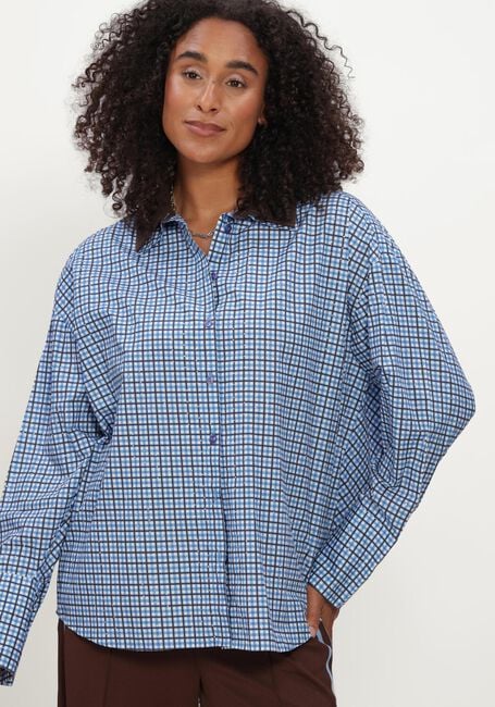 Blauwe POM AMSTERDAM Blouses BEAU CHECK SAPPHIRE BLUE - large