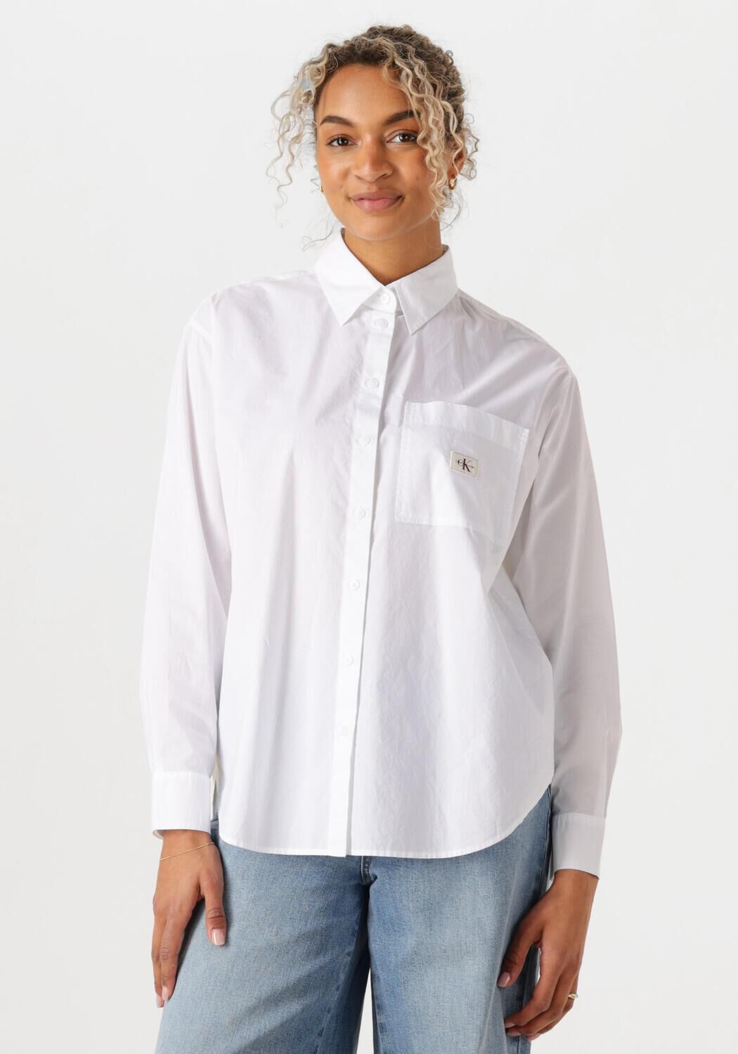Calvin Klein Wit overhemd met lange mouwen Italiaanse kraag White Dames