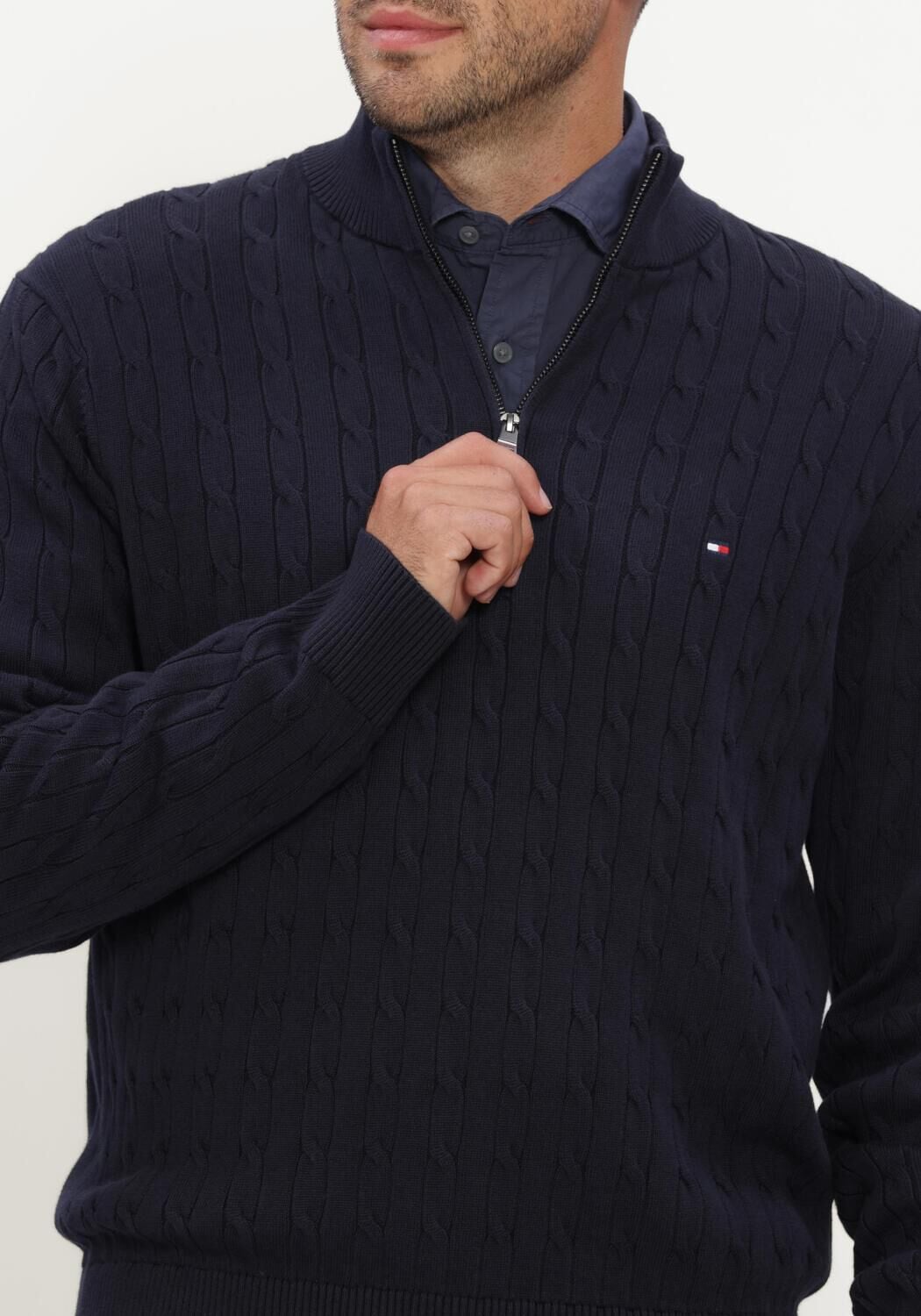 Donkerblauwe TOMMY HILFIGER Trui CLASSIC COTTON CABLE ZIP MOCK - large