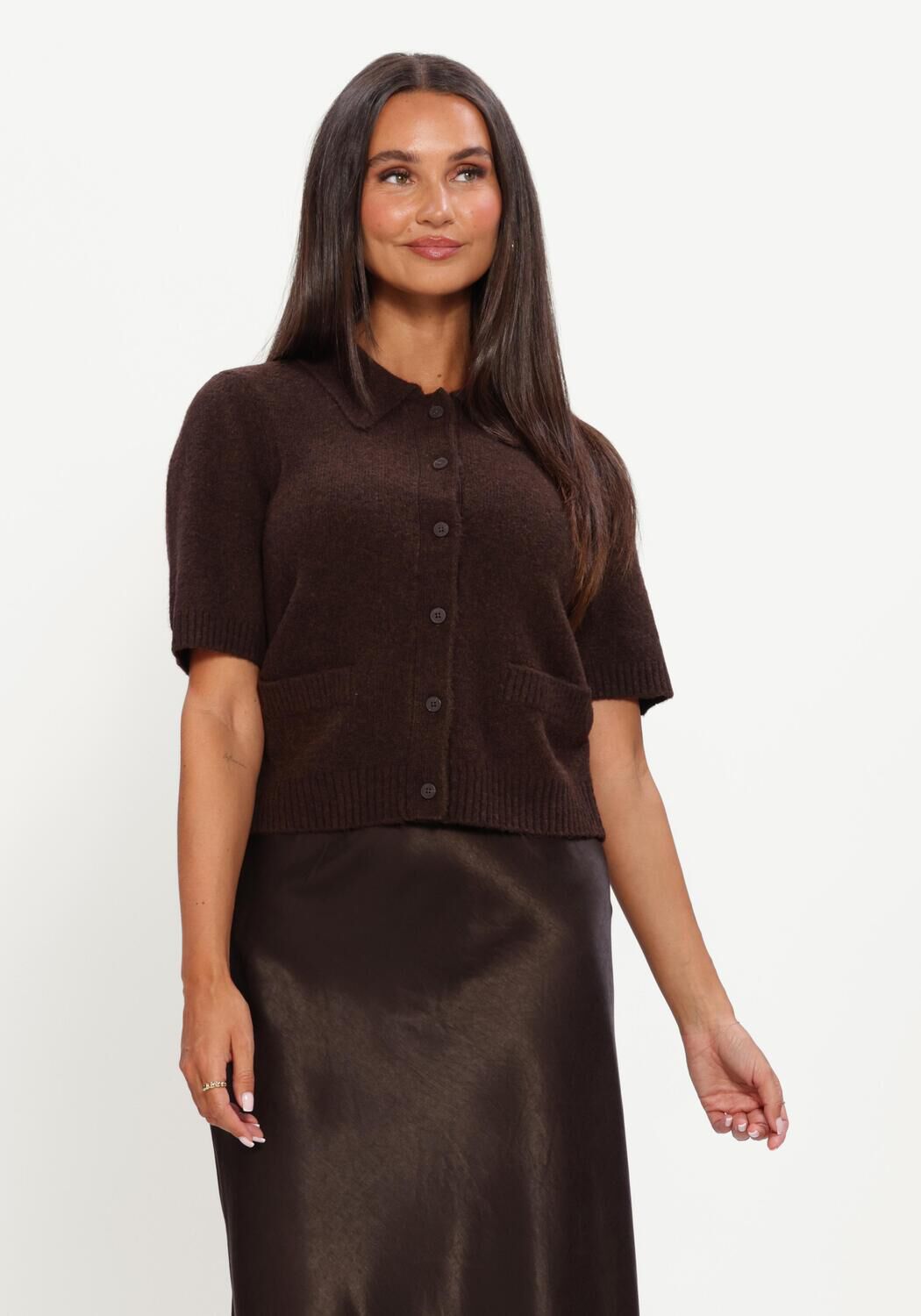 Bruine Y.A.S. Trui YASFRILO SS KNIT CARDIGAN - large
