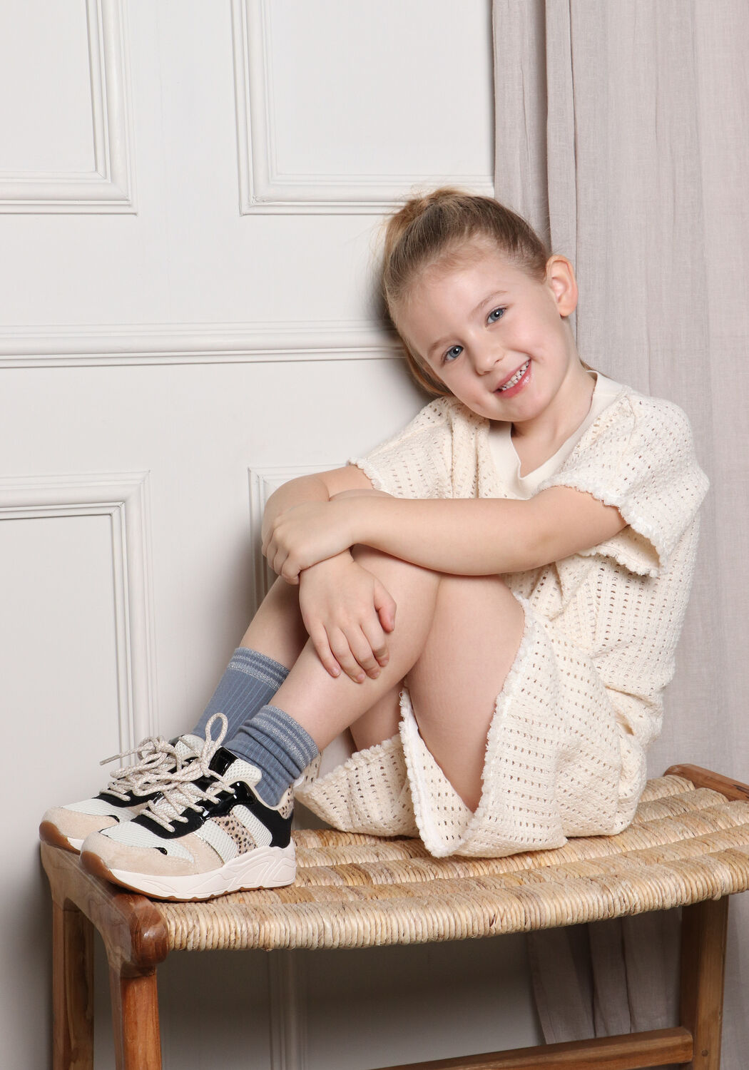 NOBELL Meisjes Broeken Silla Crochet Knit Short Ecru