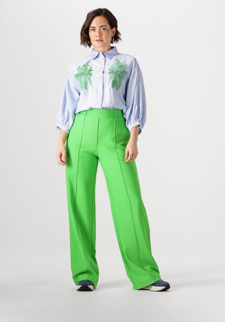 Blauwe JANSEN AMSTERDAM Blouses ODESSA BLOUSE FS 707 3/4 PUFFED SLEEVE GREEN EMBROIDERY - large