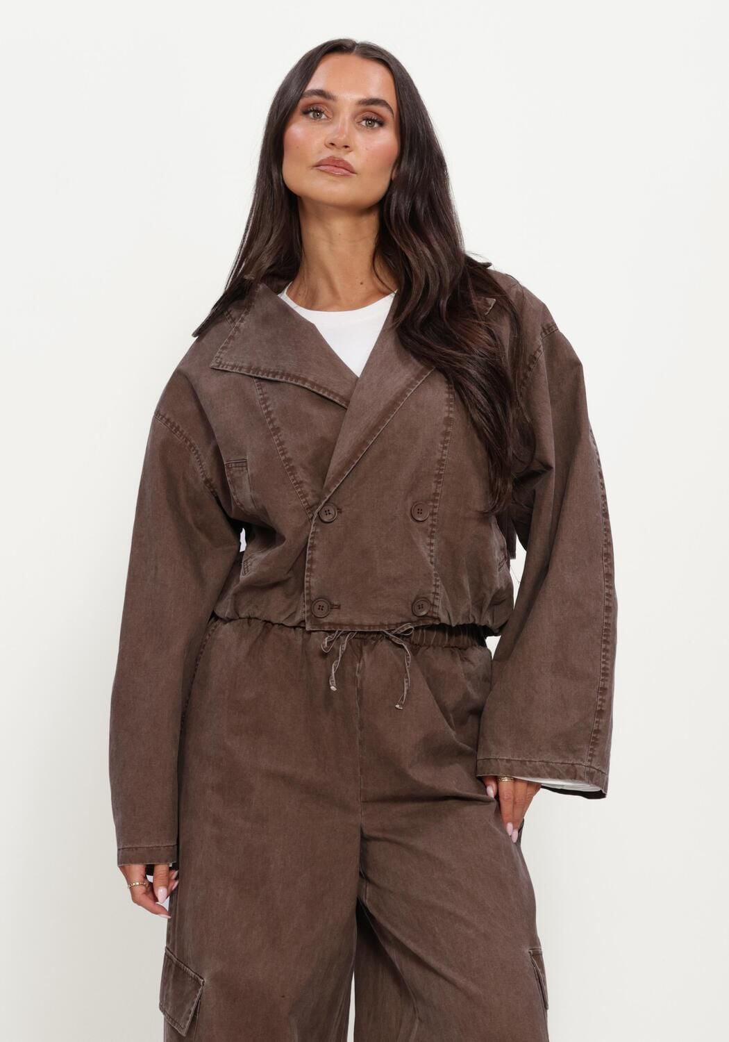 Bruine REFINED DEPARTMENT Spijkerjas LADIES WOVEN WASHED BOMBER TRENCHCOAT JOLANDA - large