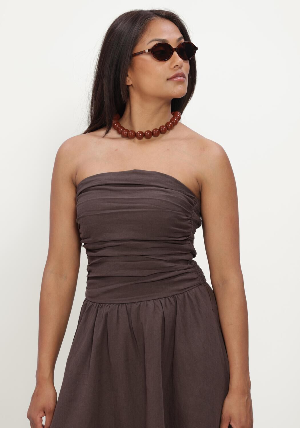 Bruine NEO NOIR Jurken KIMA LINEN DRESS - large