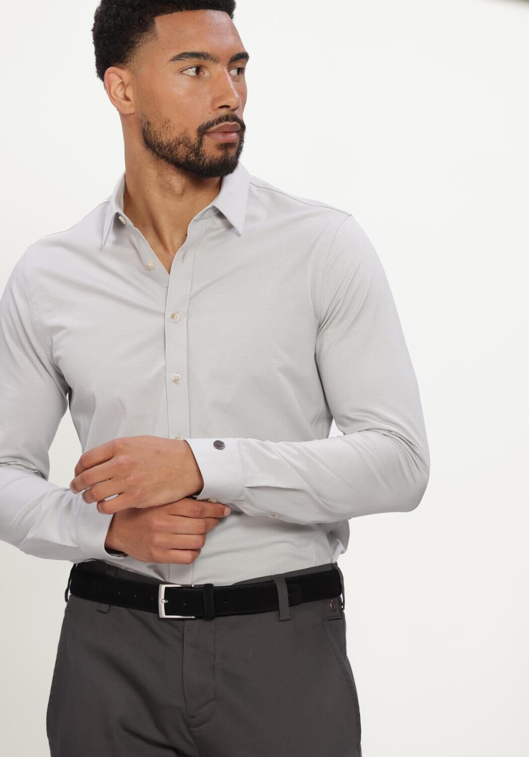 Lichtgrijze CAST IRON Klassiek overhemd LONG SLEEVE SHIRT TWILL JERSEY - large
