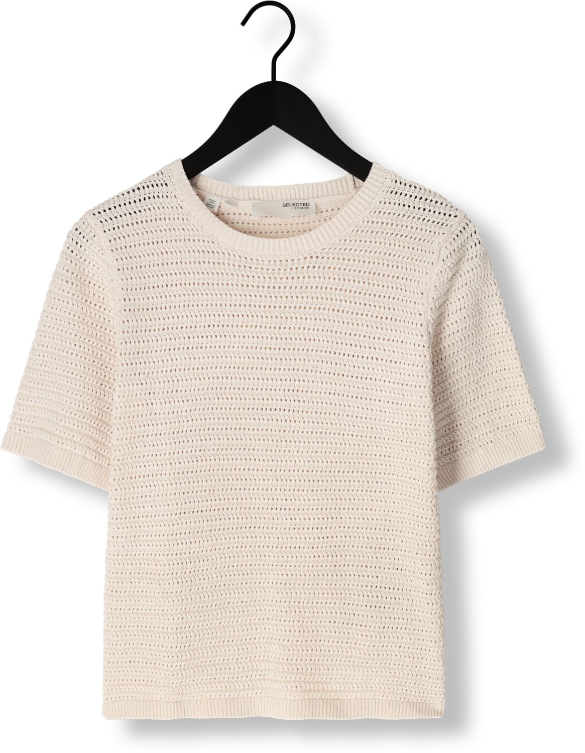 SELECTED FEMME Dames Tops & T-shirts Slfvinna Ss Structure Knit O-neck Ecru