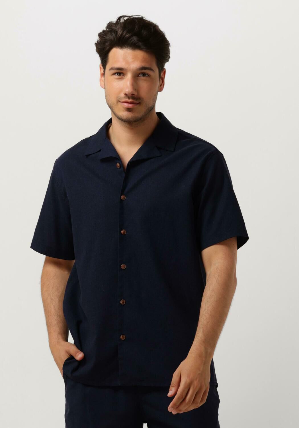 ANERKJENDT Heren Overhemden Akleo S s Cot linen Shirt Donkerblauw