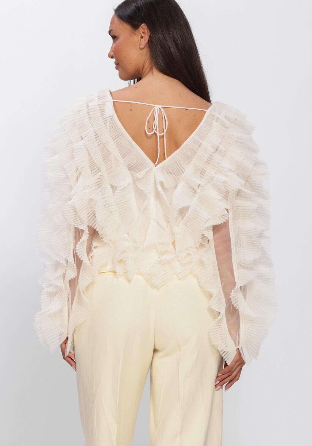 Beige DANTE6 Tops & T-shirts DANTE6-PHORA TULLE RUFFLED TOP - large