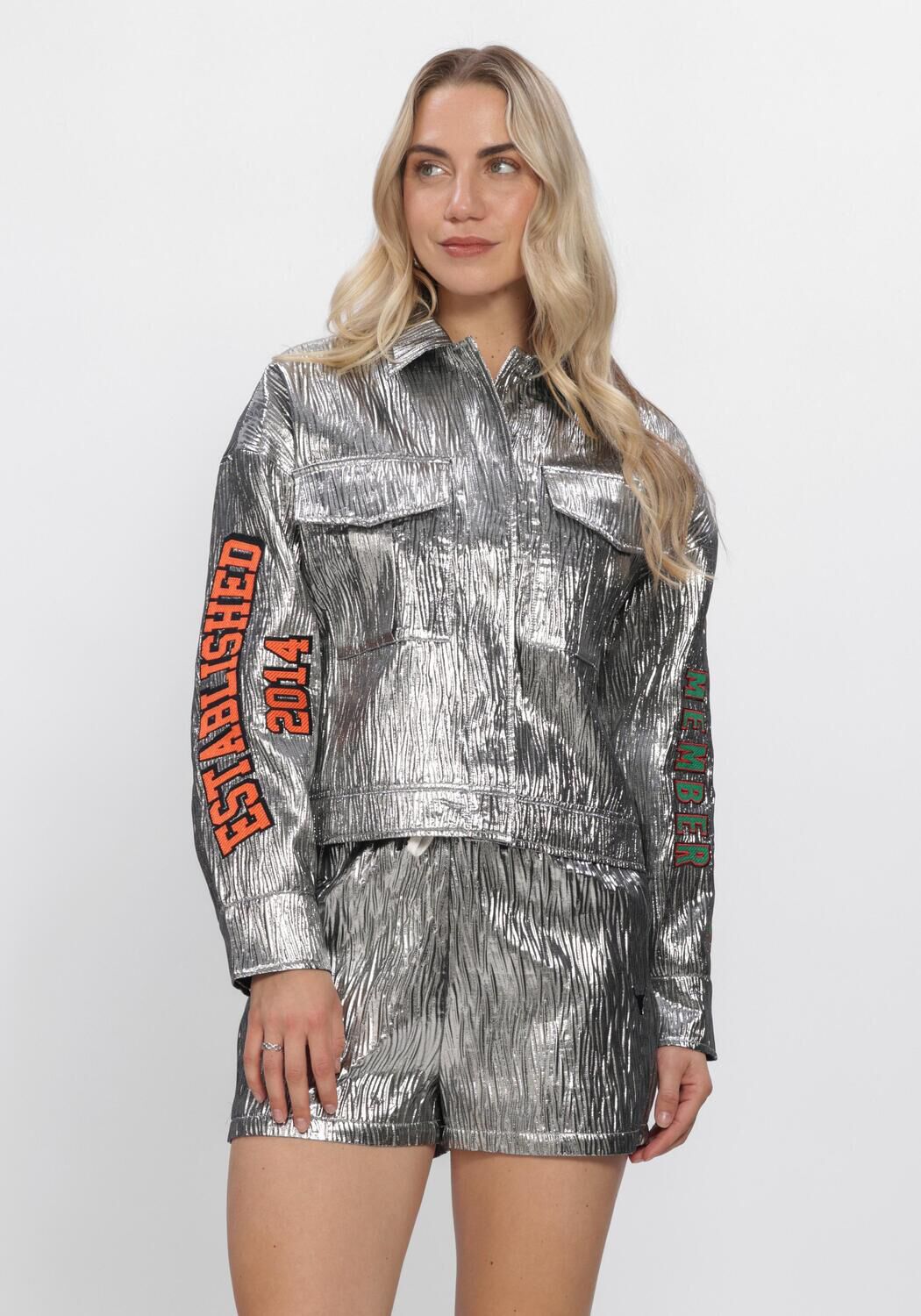 Zilveren ALIX THE LABEL Jassen LADIES WOVEN SILVER ARTWORK JACKET - large