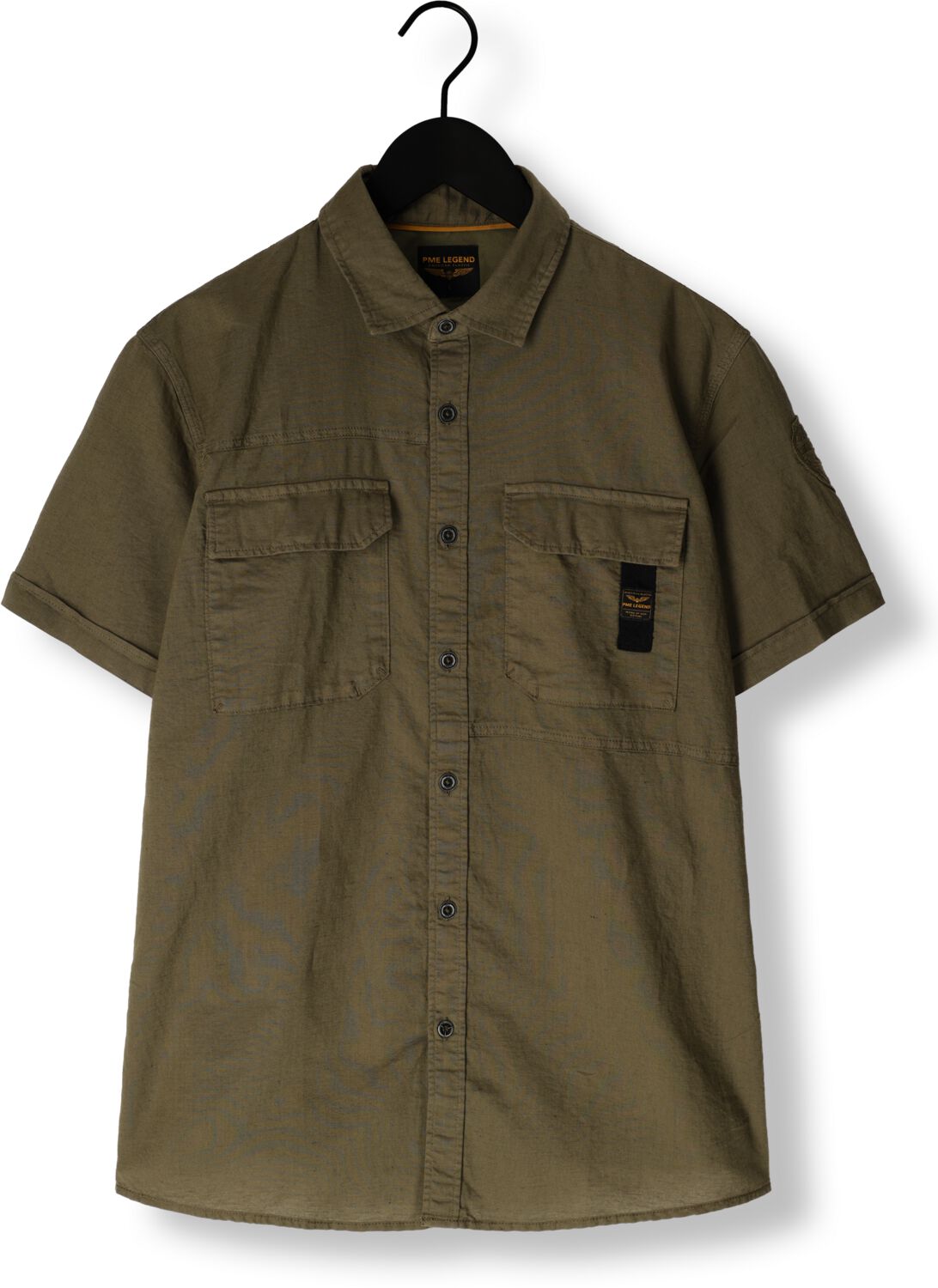 PME LEGEND Heren Overhemden Short Sleeve Shirt Ctn linen Groen