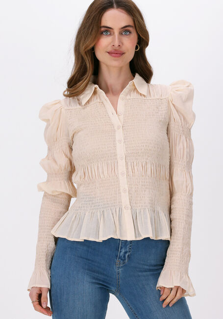 Beige NA-KD Blouses SMOCKED FRILL BLOUSE - large