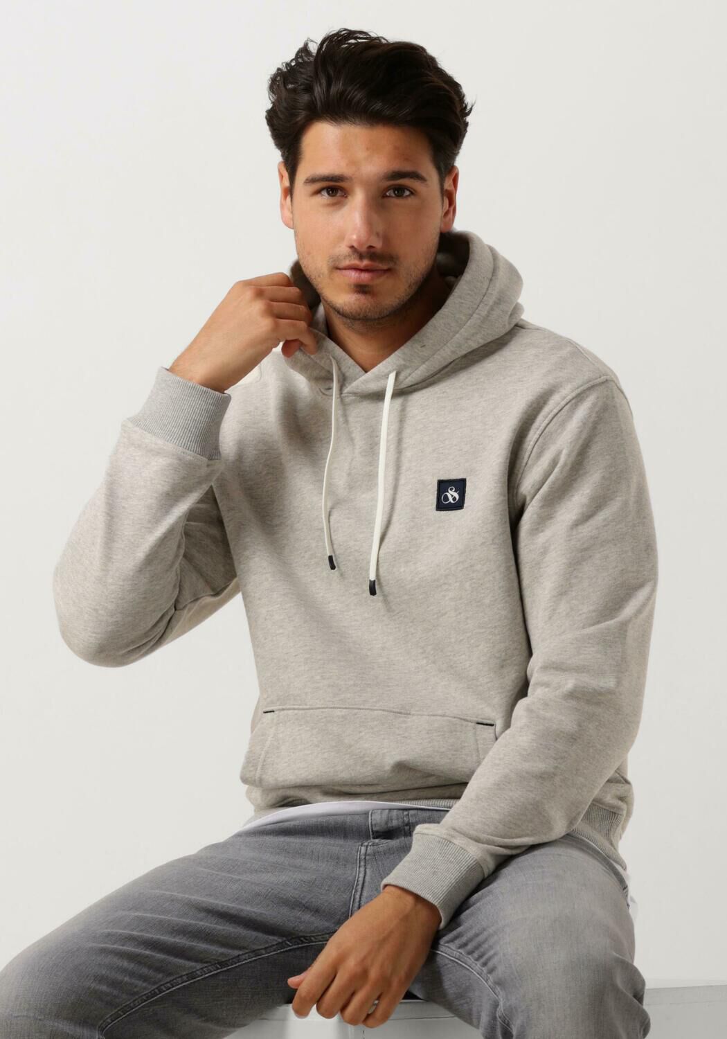 SCOTCH & SODA Heren Truien & Vesten Essential Logo Badge Hoodie Lichtgrijs