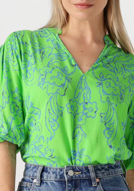 Groene JANSEN AMSTERDAM Blouses LEONIE BLOUSE WP 199 3/4 PUFFED SLEEVE - large