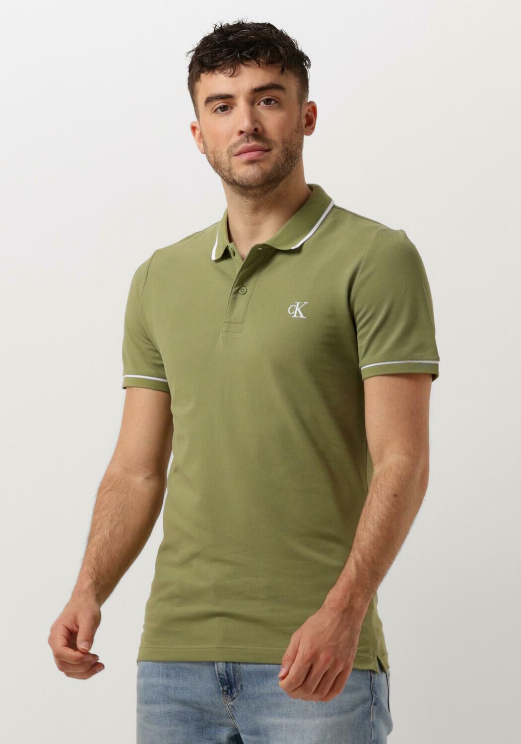 CALVIN KLEIN Heren Polo's & T-shirts Tipping Slim Polo Groen