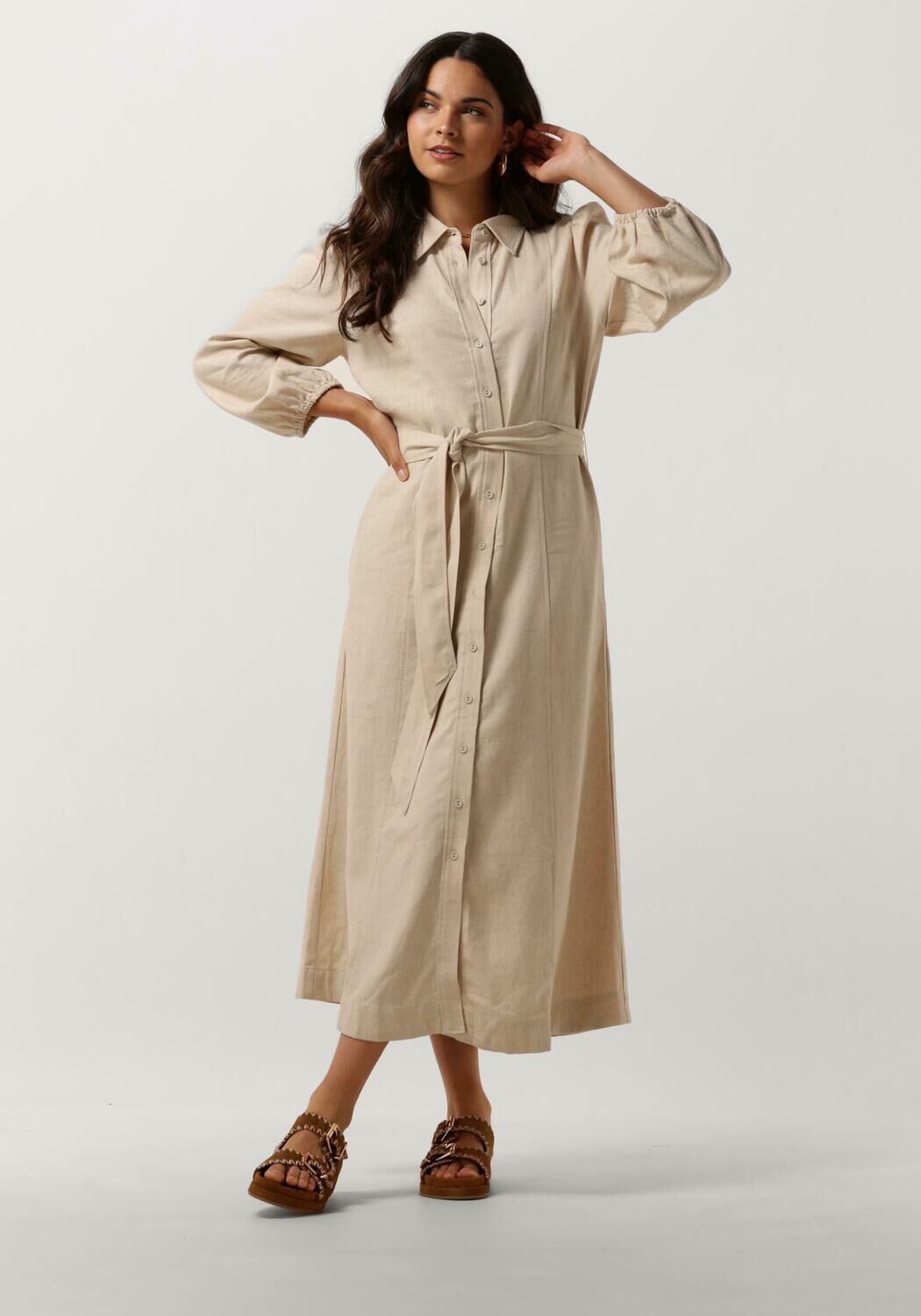 Y.A.S. Dames Jurken Yasflaxy 3 4 Linen Shirt Dress Beige