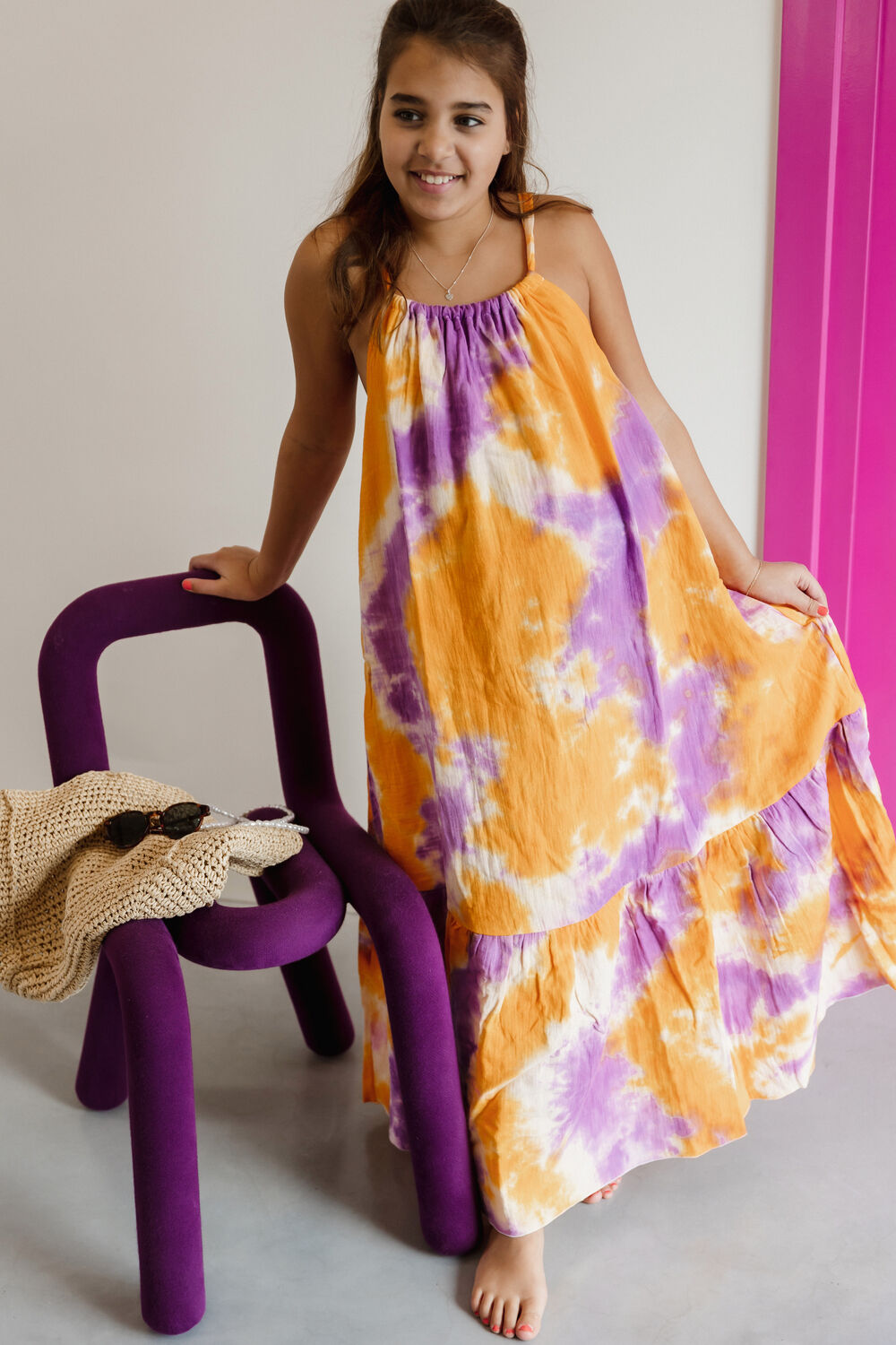 Oranje SALTY STITCH Maxi jurk MAXI DRESS COTTON TIE DYE - large
