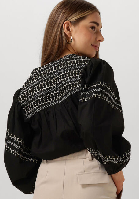Zwarte SUMMUM Top TOP EMBROIDERED COTTON POPLIN - large