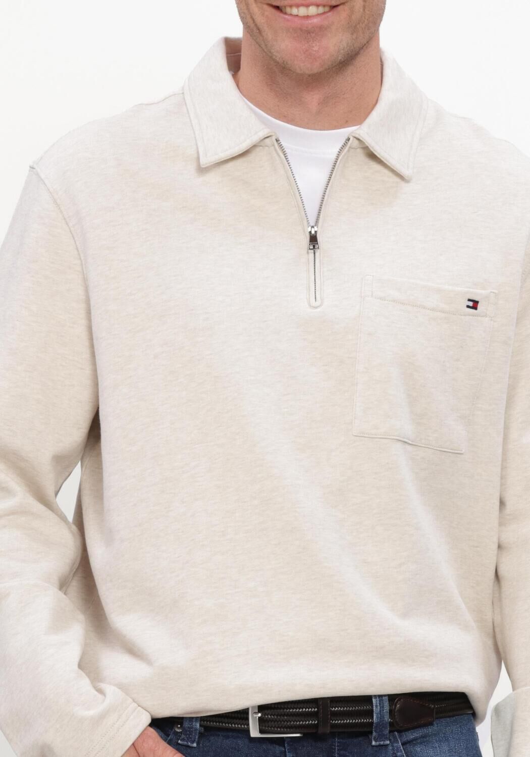Ecru TOMMY HILFIGER Sweater ESSENTIAL TERRY POCKET 1/4 ZIP - large
