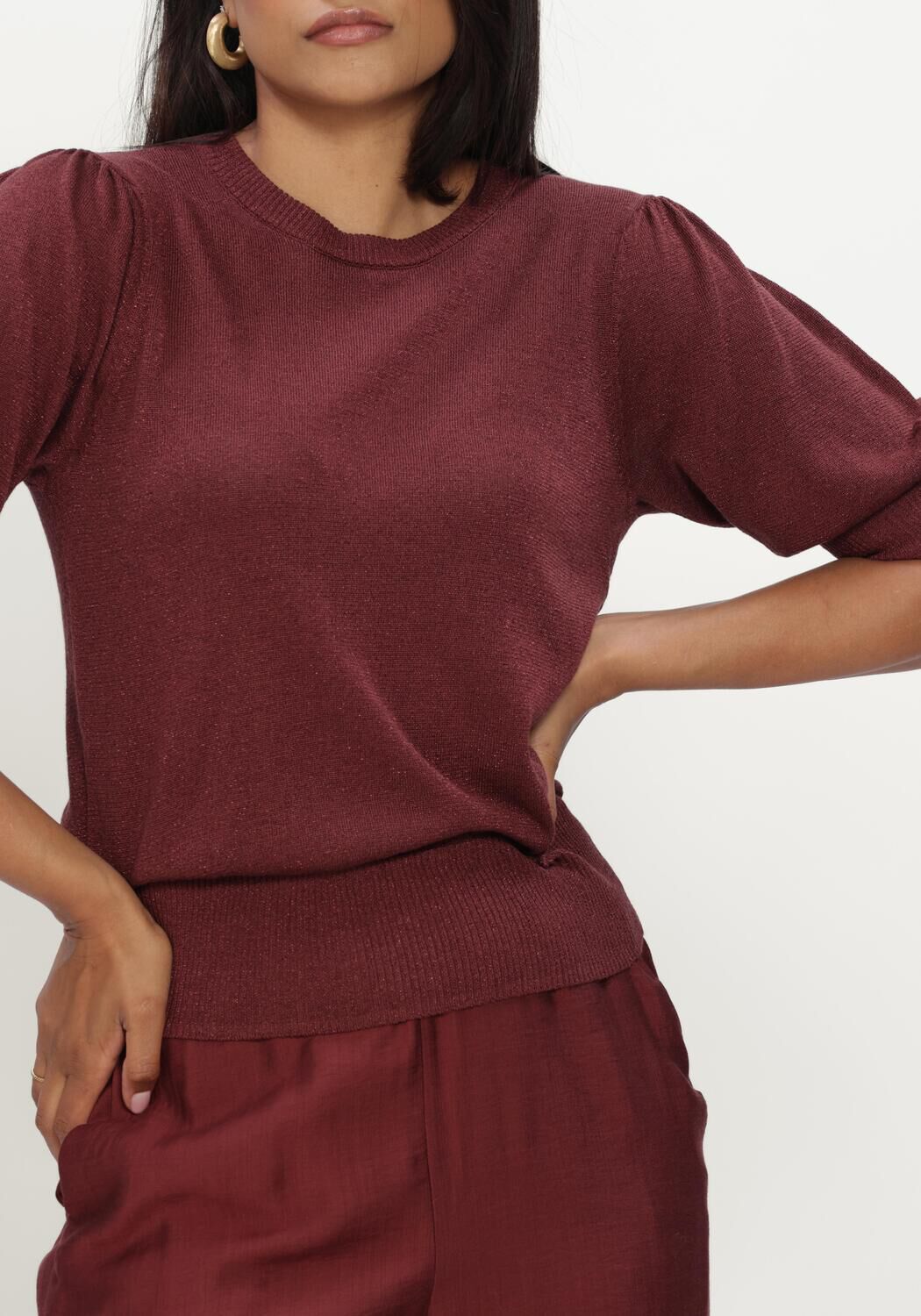 Bordeaux MINUS Trui MSLIVA PUFF SLEEVE METALLIC KNIT PULLOVER - large