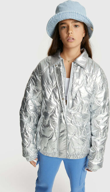 Zilveren ALIX MINI Gewatteerde jas WOVEN SILVER NYLON COAT - large