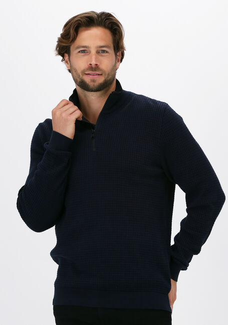 Donkerblauwe VANGUARD Trui HALF ZIP COLLAR COTTON STRUCTU - large