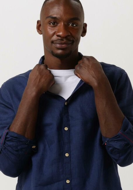 Donkerblauwe SCOTCH & SODA Casual overhemd REGULAR-FIT LINEN SHIRT WITH SLEEVE ROLL-UP - large