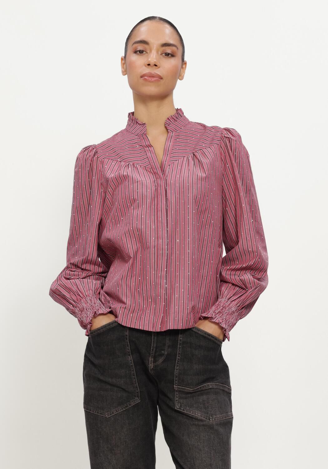 Roze NEO NOIR Blouses ASTRIDA SOFT STRIPE STONE BLOUSE - large